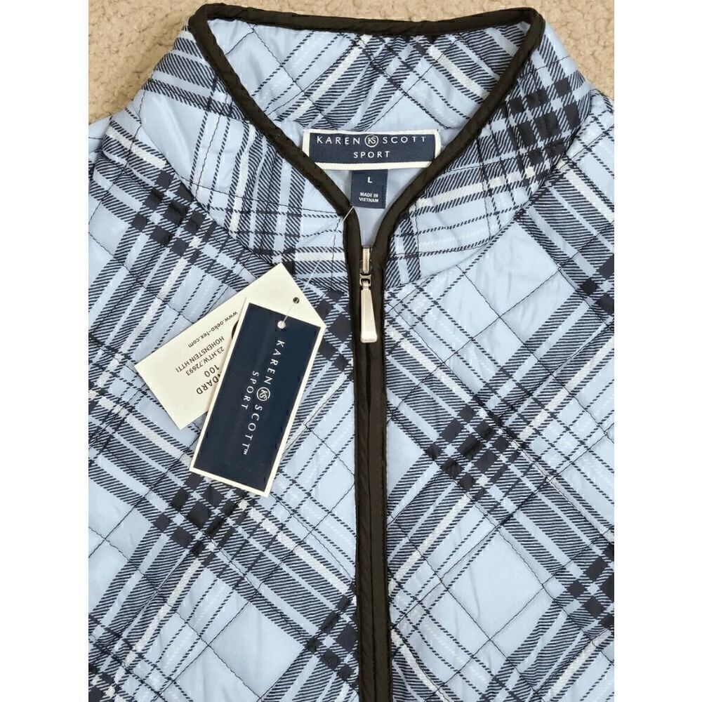 💙 NWT KAREN SCOTT Plaid Puffer Quilted Lightweight Vest SIZE L MSRP $47 - Picture 6 of 13